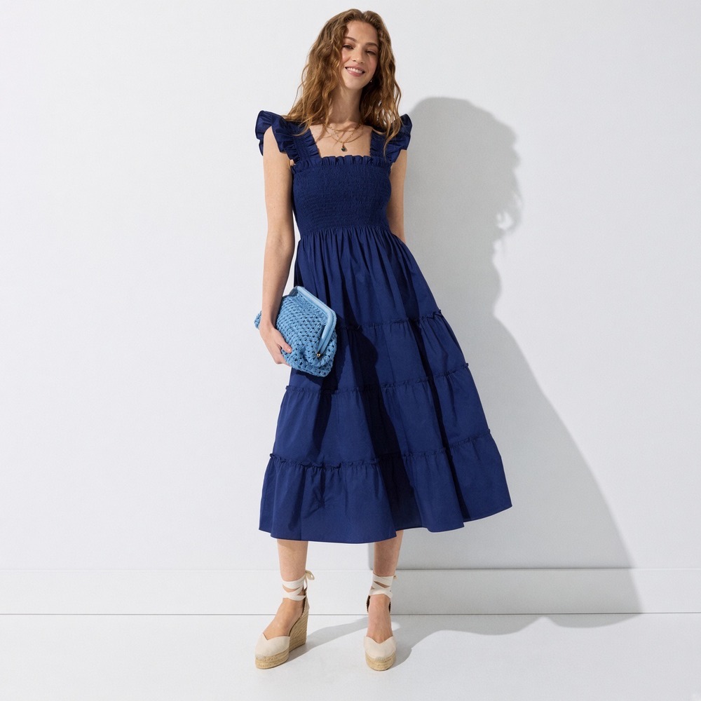 Hill House Home The Ellie Nap Dress Navy Blue Cotton Poplin XL Ruffle Smocked